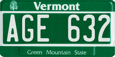 VT license plate AGE632