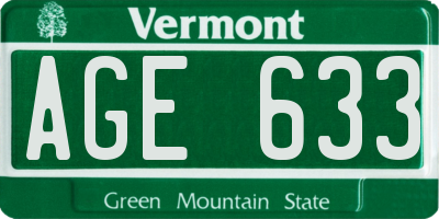 VT license plate AGE633