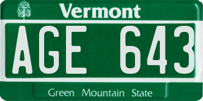 VT license plate AGE643