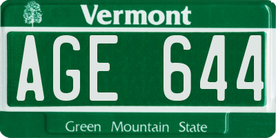 VT license plate AGE644