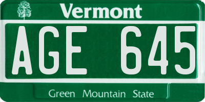 VT license plate AGE645