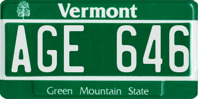 VT license plate AGE646