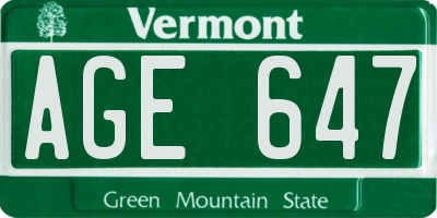 VT license plate AGE647