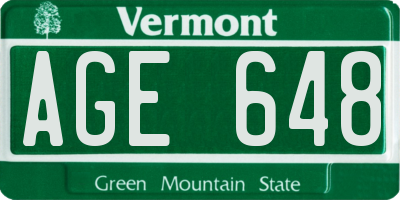 VT license plate AGE648