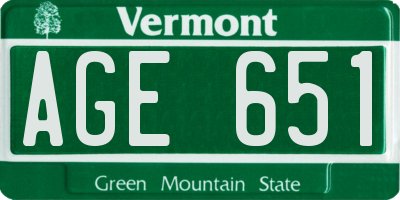 VT license plate AGE651