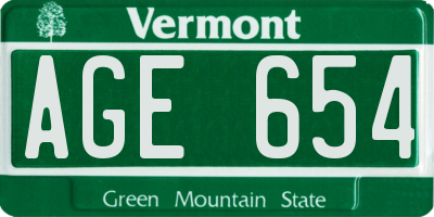 VT license plate AGE654