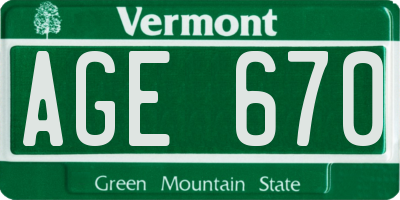 VT license plate AGE670