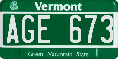 VT license plate AGE673