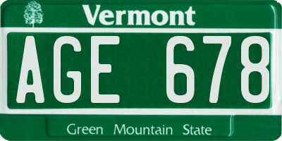 VT license plate AGE678