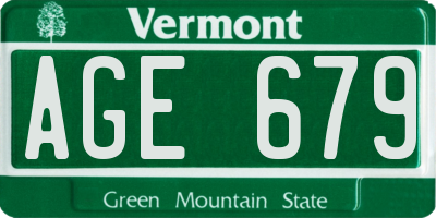 VT license plate AGE679