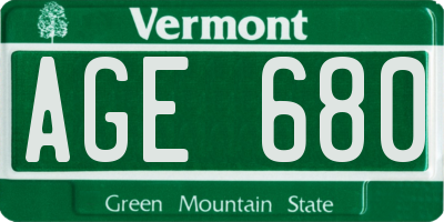 VT license plate AGE680