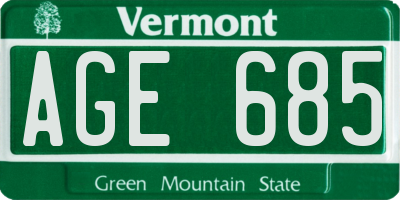 VT license plate AGE685