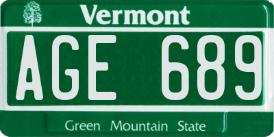VT license plate AGE689