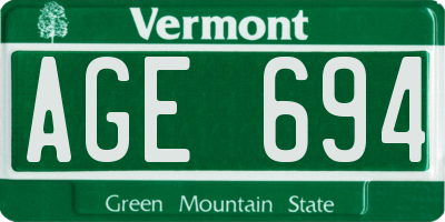 VT license plate AGE694