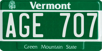 VT license plate AGE707