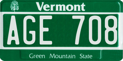 VT license plate AGE708