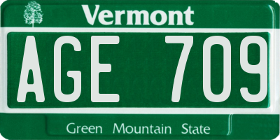 VT license plate AGE709