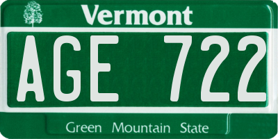 VT license plate AGE722