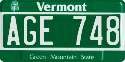 VT license plate AGE748