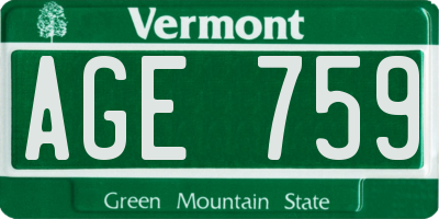 VT license plate AGE759