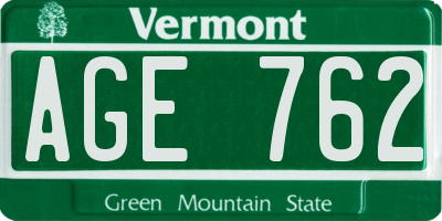 VT license plate AGE762