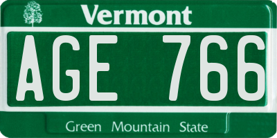 VT license plate AGE766