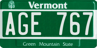 VT license plate AGE767