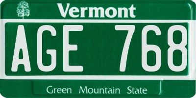 VT license plate AGE768