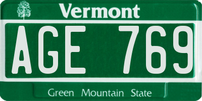 VT license plate AGE769