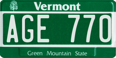 VT license plate AGE770