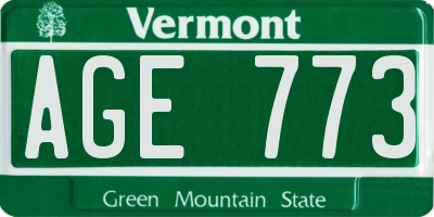VT license plate AGE773