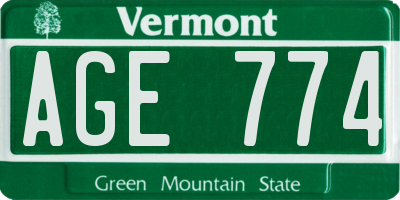 VT license plate AGE774