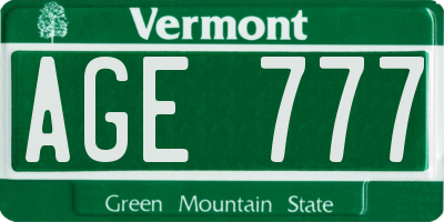 VT license plate AGE777