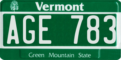 VT license plate AGE783