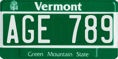 VT license plate AGE789
