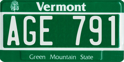 VT license plate AGE791