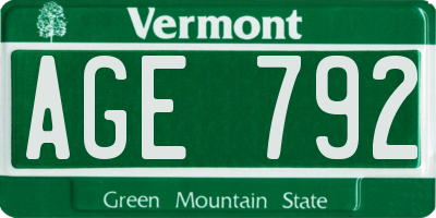 VT license plate AGE792