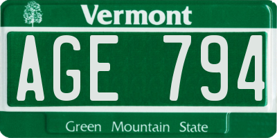 VT license plate AGE794