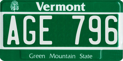 VT license plate AGE796