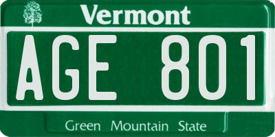 VT license plate AGE801