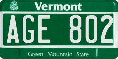 VT license plate AGE802