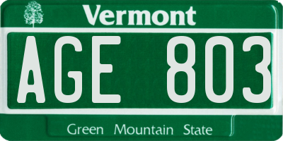 VT license plate AGE803