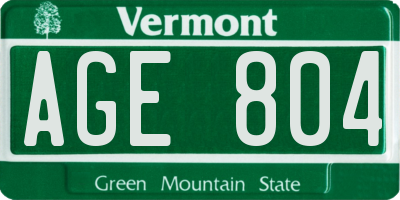 VT license plate AGE804