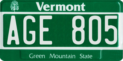 VT license plate AGE805