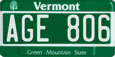 VT license plate AGE806