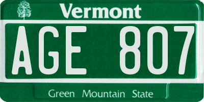 VT license plate AGE807