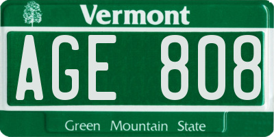 VT license plate AGE808