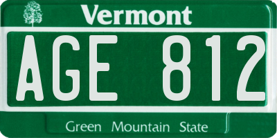 VT license plate AGE812