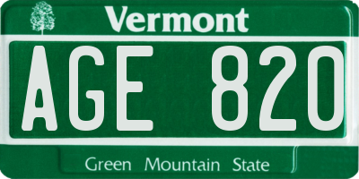 VT license plate AGE820