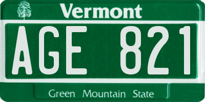 VT license plate AGE821